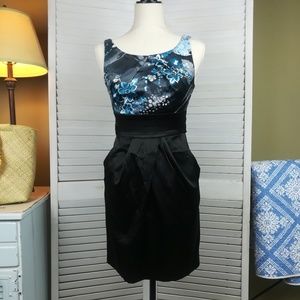 Blue & Black Dress with Bow